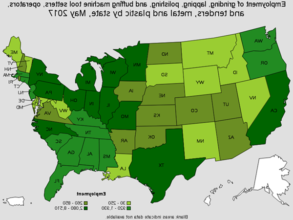 各州研磨、研磨、抛光和抛光机床设置/操作人员的雇用情况